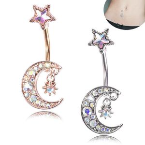 Commercio all'ingrosso 50 pz / lotto Moon Star Style Belly Button Piercing Studs Gioielli in acciaio al titanio per ombelico per forniture per saloni e piercing