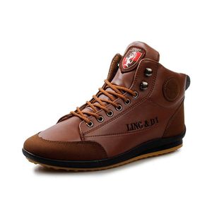 2024 Men's Leather Casual Ankle Boots, Fashion Warm Cotton Lace-Up Shoes, Autumn Winter Footwear