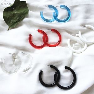 2021 AOMU Fashion Simple Cute Resin Geometry Round Transparent Hoop Earrings for Women Girl Ear Jewelry Brincos