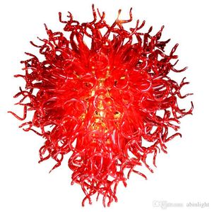 Lampadario di cristallo Luci Lampada in vetro soffiato a mano Rosso puro fatto a mano Grande lampadario Decorazione alla moda per feste di Natale