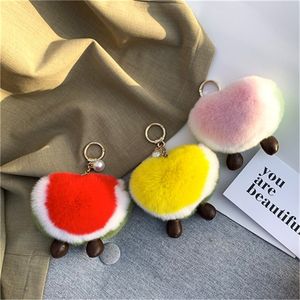 Genuine bonito Coelho Real Rex Fur Melancia Keychain Pompom Bola encanto do saco do presente pendant