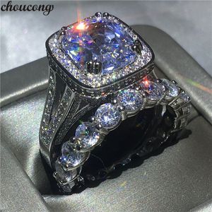 Choucong Lovers Ringセットクッションカット8ctダイヤモンドホワイトゴールド充填925シルバーの婚約の結婚式のバンドリング