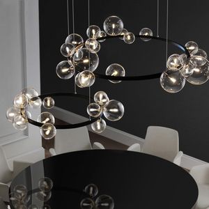 LED Chandelier Lighting For Dining Living Room Showroom Shop Round Black Hanging Lamp Clear Glass Ball Modern Simple Chandeliers