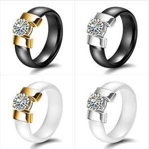 新しいファッションセラミックスプリンセスダイヤモンドの結婚指輪パーソナライズされた黒と白のセラミックアレルギーの証拠恋人の贈り物のための贈り物
