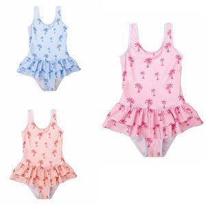 Baby Girls Swimwear Palm Tree Printed TUTU Dresses Swimsuit One Piece Baby Bikini Summer Fashion Swimming Clothes 3 Colors DHW2431