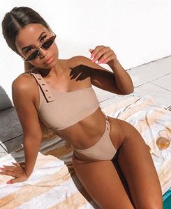 Partihandel PU Läder Sexig Kvinnors Split Badkläder Dot Print One Shoulder Solid Färg Perforerad Sexig Bikini Set Girls Yakuda FlexiBlkini Set