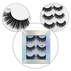 Juego de pestañas postizas de visón reutilizables hechas a mano, embalaje láser, 3 pares de aspecto natural grueso, pestañas postizas, accesorios de maquillaje de ojos, 10 modelos sin DHL