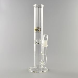 13 inç düz tüp cam nargile bong - altın logo, cırcır percolator, 14mm erkek eklemi