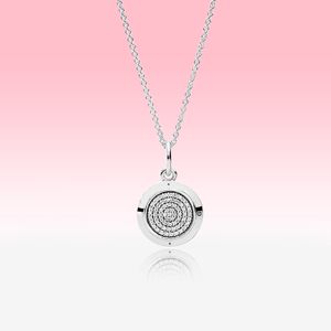 CZ diamond Disc Pendant Necklace Women Mens Fashion Jewelry for Pandora 925 Sterling Silver Chain Necklaces with Original gift Box