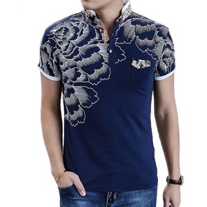 Мужская рубашка для рубашки мода цветок для печати цветок polo homme slim fit с коротки