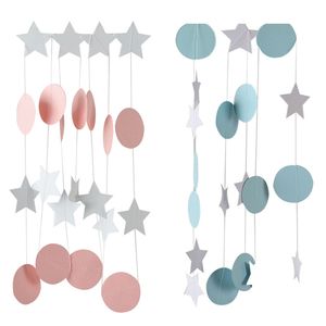 2m Azul / rosa redonda da estrela Bandeira de papel Guirlandas menino / menina Baby Shower Favor Supplie Suspensão Bunting da festa de casamento de aniversário para Deco