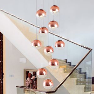 Glass ball pendant lights Staircase light long pendant lights modern minimalist luxury creative led lustre hotel stairwell lamparas