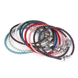 Hoge kwaliteit fijne sieraden geweven lederen armband mix grootte zilveren gesp kraal past pandora charms armband DIY markeren WCW235