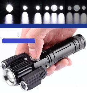 強力な3 LED懐中電灯USB Recgargeable Flashlights屋外キャンプランプランタン戦術的なサイクリング狩猟トーチ付きバッテリー