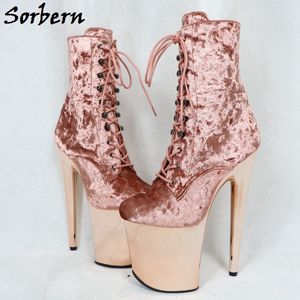 Sorbern Champange Women Ankle Boots Pole Dance Party Shoes Exotic Dancer Heels Boot Females Plus Size Boots Unisex Night Club Boots