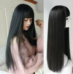 Ücretsiz kargo Büyüleyici yeni güzel Sıcak Kalite satmak Peruk Kız Düz Saç Siyah Görünmez Traceless Uzun Saç Doğal Kabarık