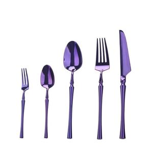 Purple High Grade Cutlery Flatware Set Spoon Fork Knife Tea Spoon Stainless Steel Dinnerware Set Luxury Cutlery Tableware Set EEA253