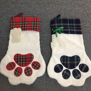 4 Estilos Grande Natal Fofo Meia pata do cão de Santa Socks Árvore de Natal do floco de neve Pet Plaid Pattern Decoração de Natal 08
