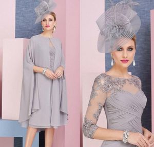 Dwa kawałki Elegancka Długość Kolana Szyfonowa Matka Suknie Panny Młodej z Koronką Cape Appliqued Formalna Matka Arabska Suknie Wieczorowa Prom Dress