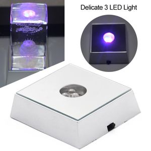 3 LEDs Luminous Base Light Crystal Glass Transparent Objects Display Colorful Square Crystal Figurine Display Stand Base