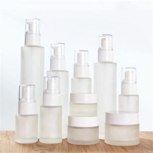 Frosted Glass Cosmetic Bottle Empty Refillable Lotion Spray Bottles Cosmetics Sample Storage Containers Jars 30ml 40ml 60ml 80ml 100ml