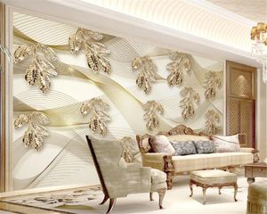 3D Pokój Tapety Niestandardowe zdjęcie Złoty Liść Prosta Linia Kreatywny 3d Stereo HD Digital Drukowanie Wilgorza Wall Paper