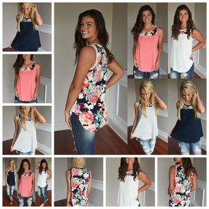 European style sleeves casual loose round necklace stitching sleeveless vest T-shirt white pink gray support mixed batch