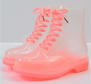 Hot Sale-sparent das mulheres Salto Crystal Clear Flats coloridos Sapatas da água Feminino Rainboot Martin botas de chuva