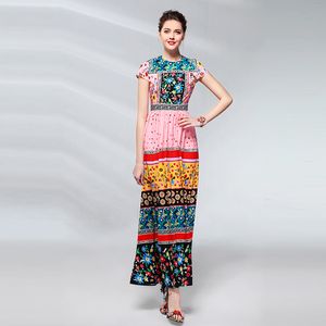 Women's Runway Dresses O Neck Short Sleeves Floral Printed Fashion High Street Casual Long Dresses