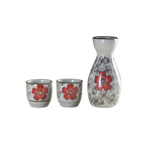 Promotional 3PCS Sakura Sake Set Japanese Style 1 Ceramic Hip Flask Tokkuri Bottle 2 Ochoko Cups Wine Glasses for Sushi Restaurant