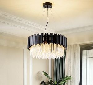Nowoczesny stylowy kryształowy żyrandol czarny okrągły LED wisiorek Lampy światła do salonu Sypialni Oświetlenie dla Villa salon Restaurant