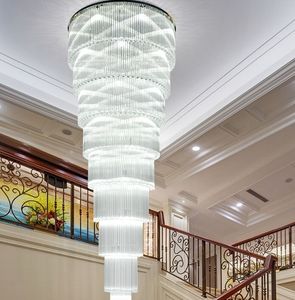 New Modern K9 Crystal Chandeliers Lights Fixture LED American Crystal Chandelier Hotel Big Long Drop Light 3 White Colors Changeable MYY