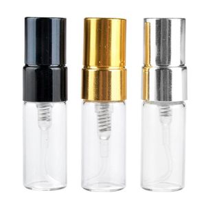 3ML viagem recarregáveis ​​Vidro frasco de perfume com UV Pulverizador cosmético bomba de pulverização atomizador prata Black Gold Cap LX6772