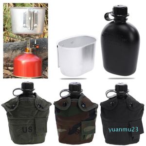 Wholesale-Hot Heavy Cover Army Water Bottle Aluminum Cooking Cup US 1L Canteen Camping Hiking Survival Kettle Outdoor Tableware