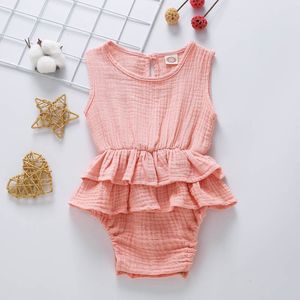 Wholesale color romper resale online - Newborn Baby Romper Infant Baby Girl Summer Fold Ruffle Solid Color Sleeveless Jumpsuit Girls Round Neck Onesies