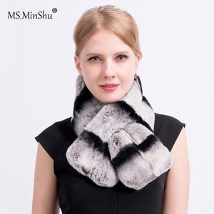 MS.MinShu naturale della sciarpa della pelliccia cincillà Rex Rabbit Fur donne sciarpa addensare inverno scaldacollo Moda Donna collare sciarpa