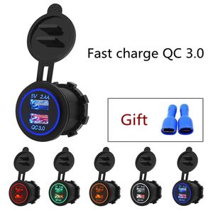 5V 3,4A Dual-USB-Autoladegerät Schnellladung QC 3.0 Universal-Dual-USB-Port-Steckdose für Motorradauto mit staubdichter Kunststoffabdeckung HHA285