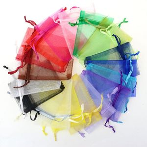 Sacchetti di organza da 100 pezzi/lotto 7x9 cm, sacchetti di imballaggi per gioielli per le tappe per matrimoni, sacchetto regalo, borsa regalo per il compleanno della festa LX5208