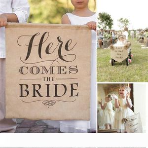 Meijiafei Here Comes The Bride Wedding Accessory PVC Sign Decoration 10x5
