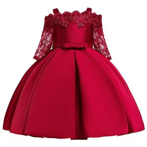 Abiti da ragazza Flower tutu Kids abbigliamento satinato elegante taglio in pizzo mezza manica ragazze bambini principessa Custumi di festa 2-10 anni