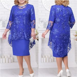 Sheer Top Plus Size Evening Dresses Formal Mother Party Wear Modest 3/4 Long Sleeve Mother of Bride Groom Dress