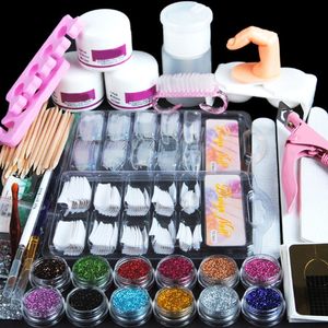 Acrylic Nail Art Manicure Kit Färg Glitter Pulver Dekoration Pen Borsta Falska Finger Pump Verktyg
