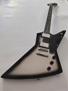 Völlig neue High-End-Muskrat-Schwarz-Weiß-Hybrid-High-End-Explorer-Goose-E-Gitarre in klassischem Silber