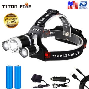 Super Headlamp 12000 Lumens XM-L T6 with AC Car USB Chargers and Batteries Stock in USA CA State