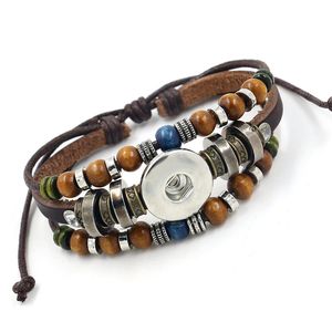 Leather Charm Bracelets Noosa Button Snap Clasp Chunks Beaded DIY Multilayer Fashion Braided Vintage Jewelry for Men Women Black Brown Color