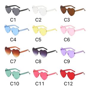 Heart Shape Fashion Sunglasses 12 Colors Candy Color Goggles One Pieces Rimless Sun Glasses Wholesale