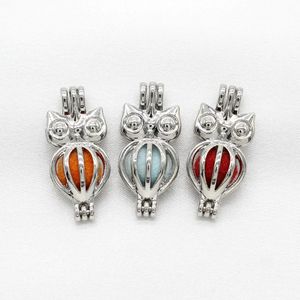 10st Silver Söt Mini Owl Pearl Cage Smycken Göra Charm Parfym Essential Oljediffusor Lockets Hänge Aroma Halsband