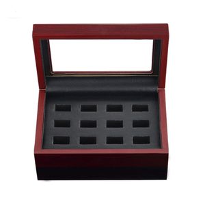 Championship Big Heavy Ring Display Case Trä Smycken Box Röd Velvet / Svart PU PU Läder Inside (12 hål) 195 * 155 * 70mm