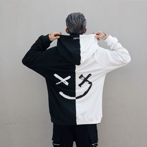 DJ Graffiti Şeytan Siyah ve Beyaz Dikiş Tişörtü Erkek/Kadın hip-hop Bboy Gevşek Çift Hoodie Ceket Gelgit