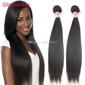 Glamorös Virgin Brasilianskt hår 2 Bundles Peruvian Indian Malaysian Straight Hair Weaves 100g Dubbel väftigt obearbetat mänskligt hår